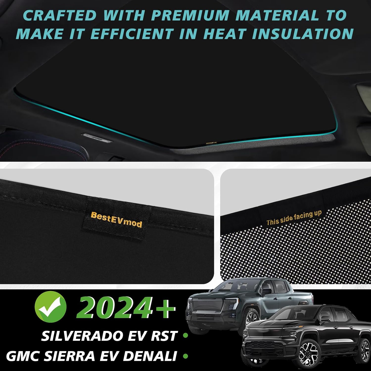 BestEvMod Foldable Sunshade Roof Compatible with Chevy Silverado EV RST/GMC Sierra EV Denali 2025 2024 Heat Insulation Reflective Glass Roof Sun