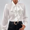 Spring Fashion Ruffled Turn Down Collar White Shirt for Women Elegant Slim Fit Casual Loose Women's Blouses Tops Solid Simple Office Lady Shirts 26476