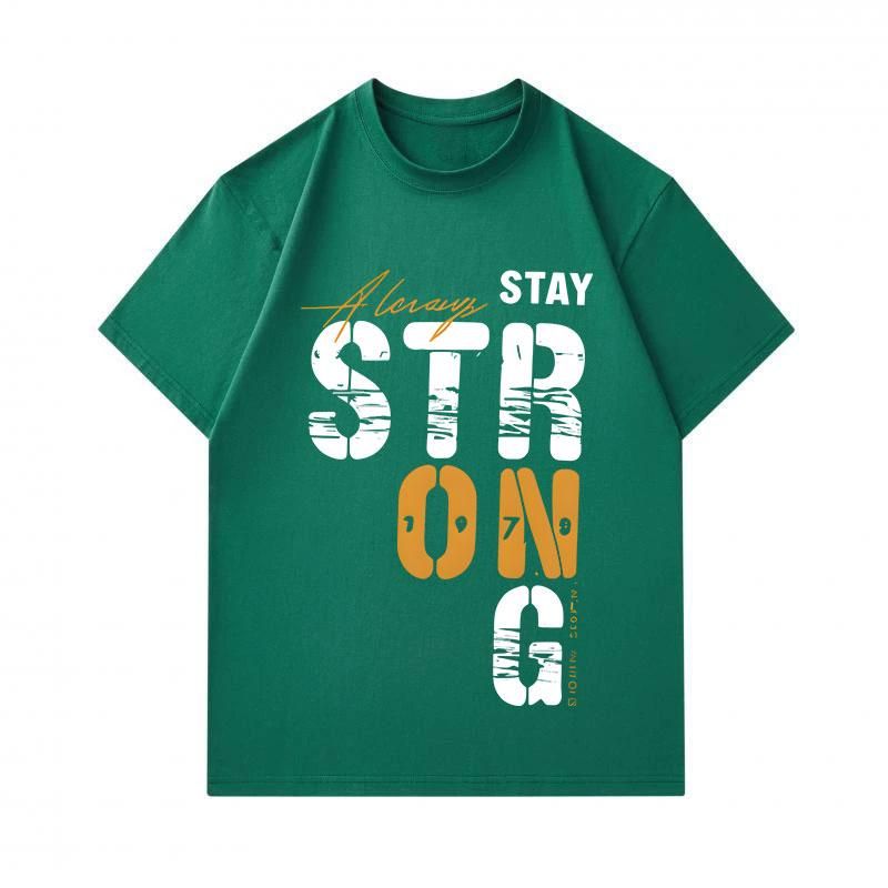 Men's 100% Cotton Crew Neck Short Sleeve T-Shirt, Always Stay Strong Letter Print Casual Comfortable Lightweight Tee for Daily Home Outdoor Wear, Loos