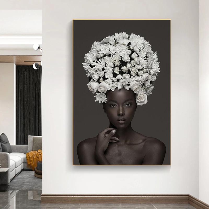 Arte Nordico Donna Africana Pittura su Tela Donna Africana Poster Stampe Immagini Arte da Parete per Soggiorno Decorazione Parete Casa Cuadros