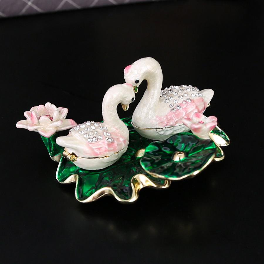 Enamel Swan Jewelry Box Valentine's Day Gift Alloy Jewelry Box Ring Storage Box Metal Crafts Ornament