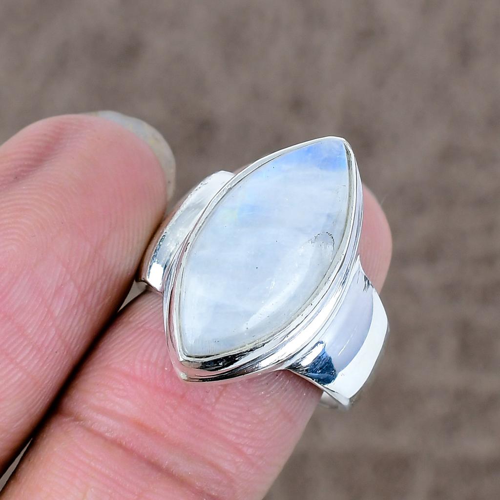 Moonstone Genstone Handmade 925 Sterling Silver Jewelry Ring Size 8 KKG-542
