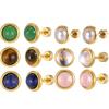 Minimalist Natural Stone Stud Earrings for Men Women,Gold Plated Stainless Steel Round Stud Earrings,Anti Allergy Earrings Gift