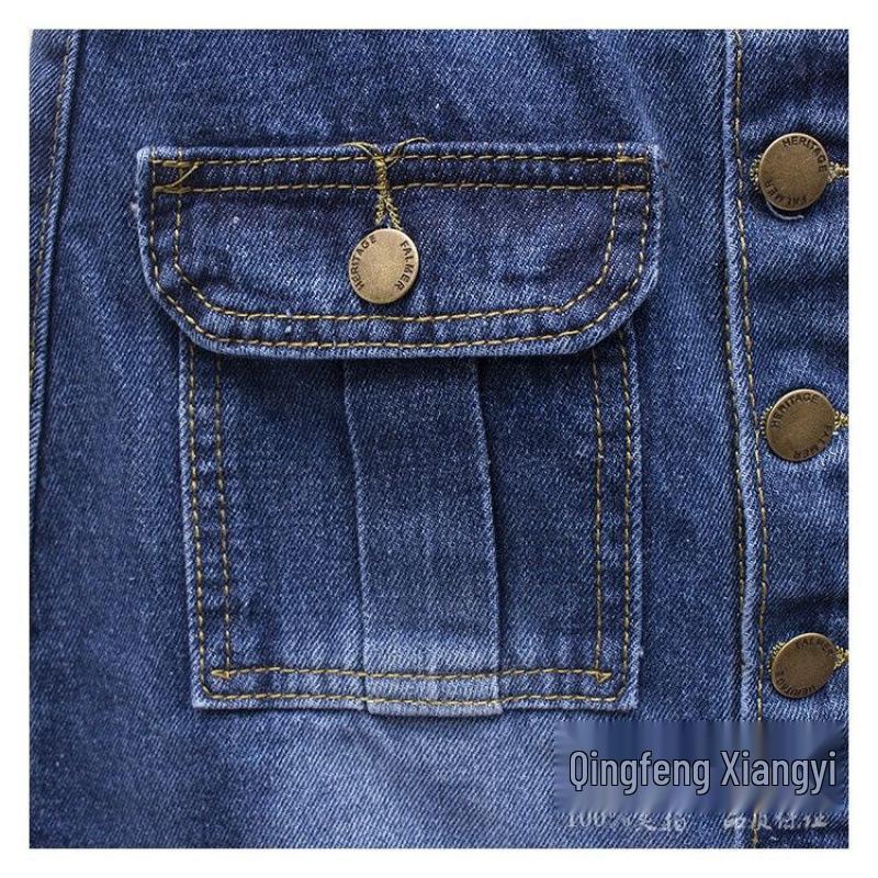 Hög midja Smal passform Retro Midi Denimkjol med Enkelknäppt Sprund