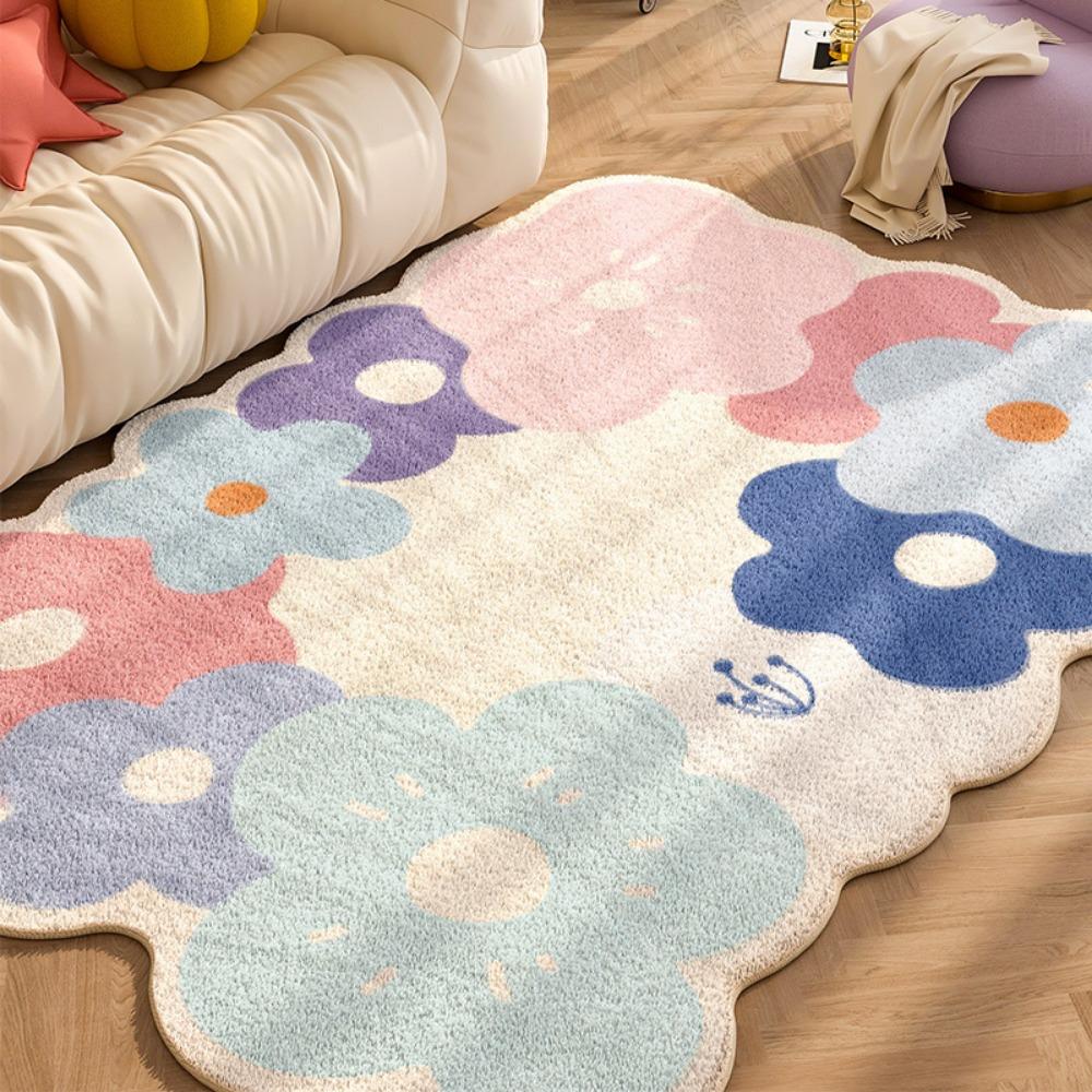 1pc Colorful Floral Carpet for Living Room and Bedroom - Soft and Plush Rug for Home Decor and Room Decor - Machine Washable