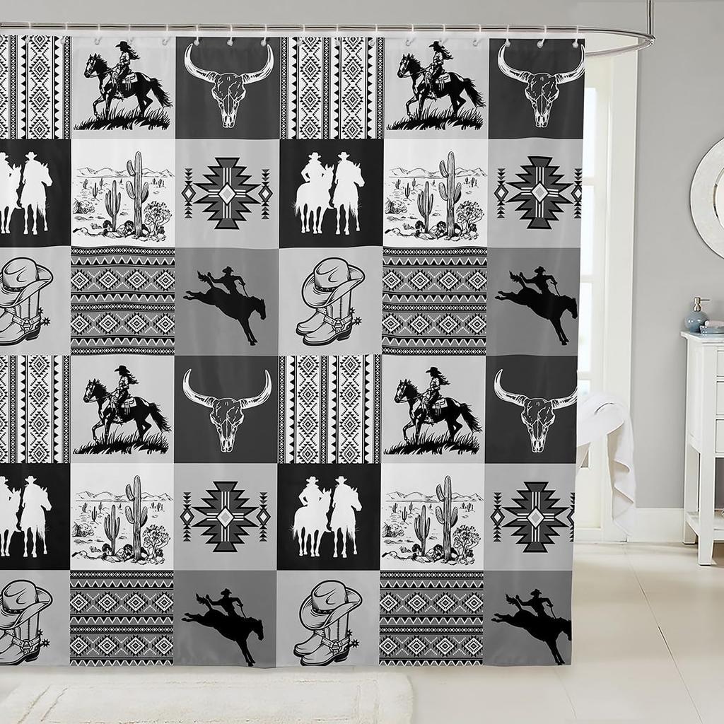 Southwest Shower Curtain, Geometric Aztec Tribal Pattern Bathroom Curtain Vintage Striped Western Waterproof for Kids Girls