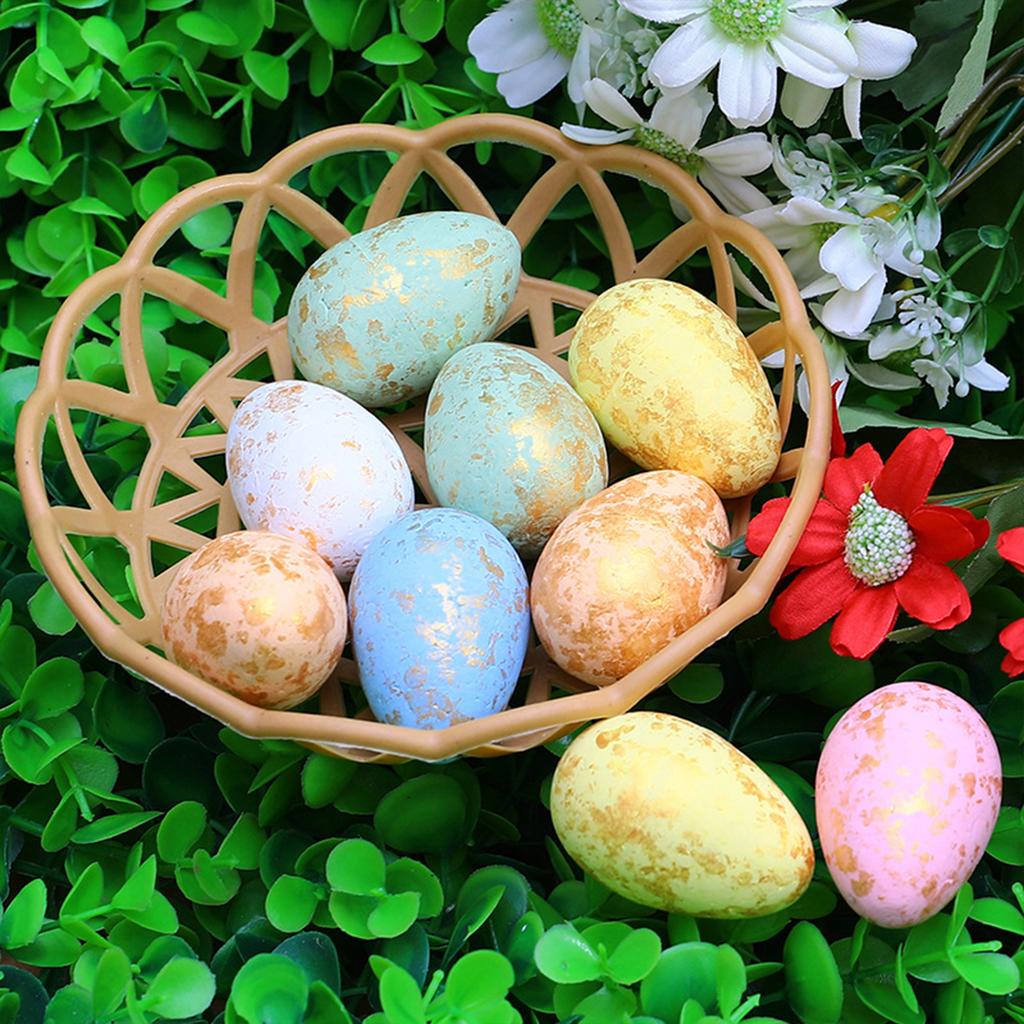 Easter Foam Eggs with Basket Cartoon Simulation Plastic Eggs Decorative Fake Eggs for Easter Hunt Party Decoration Gift