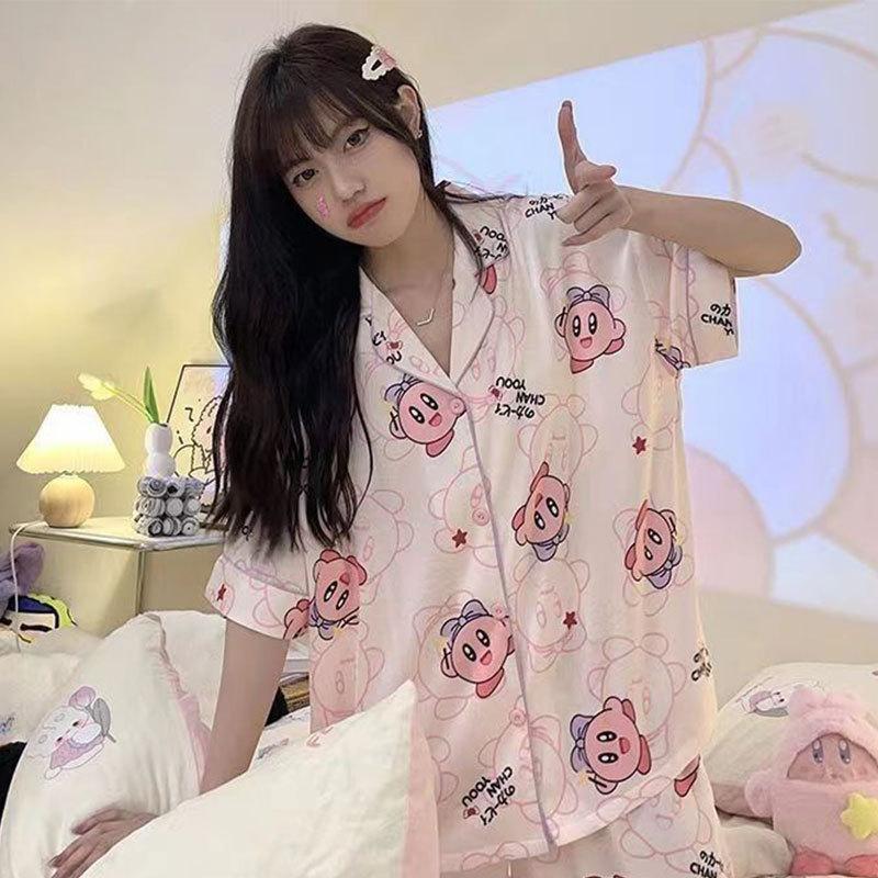 Cute Melody pajamas women's Japanese sweet cartoon style loungewear age-reducing girls cardigan short-sleeved set