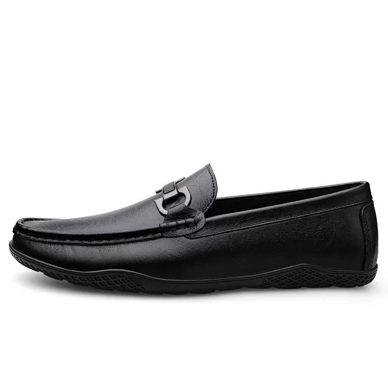 Fashion Minimalist Designer Style Metal Buckle Men's Elegant Formal Loafers Handmade Footwear Leisure Comfortable Driving Leather Shoes