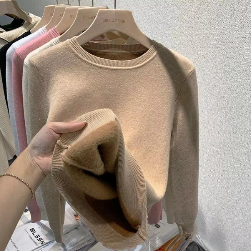 Fashion Fleece Warm Pullover Sweaters Women Autumn Winter Thick Long Sleeve Loose Knitted Sweater Woman Casual Base Jumper Knirwear Clothing 31070
