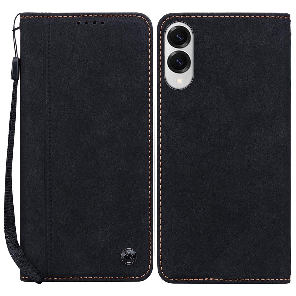 For Samsung Galaxy S25 Edge Case Lines Pattern Wallet Leather Phone Cover with Strap