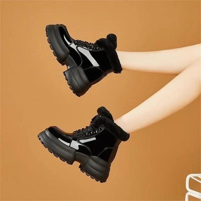 Fashion Winter Women's Boots Plush Comfortable Warm Waterproof Platform Height Increasing Ankle Boots Anti Slip Outdoor Short Boots2025