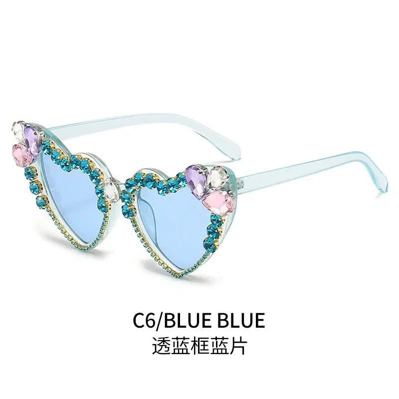 

Cat Eye Sunglasses for Women Handmade Inlaid Imitation Diamond Style Shiny Sunglasses синий