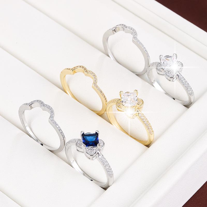 Trendy Four-Leaf Clover Zircon Ring Set: Elegant, Versatile Women's Stacking Rings
