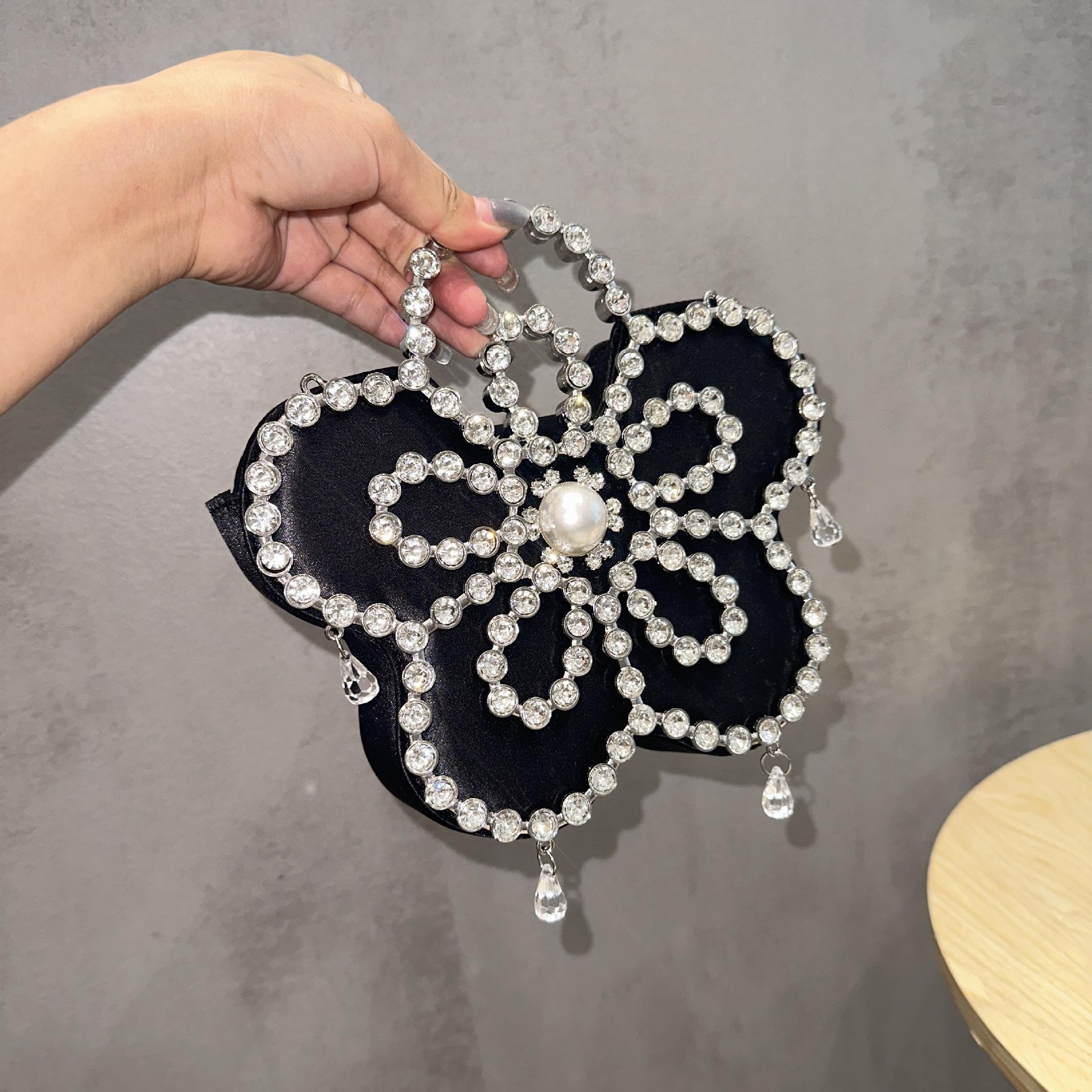 

24 Французская фея сияющий цветок жемчуг бабочка женская сумка с бриллиантами, высококачественный нишевый дизайн сумка-мессенджер чёрный