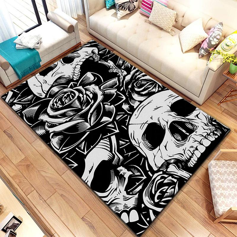 Vintage prydnadsskallar Rosmönster matta för mattor i vardagsrummet Camping Stranger Things Picknickmatta Anti-halk E-sportmatta