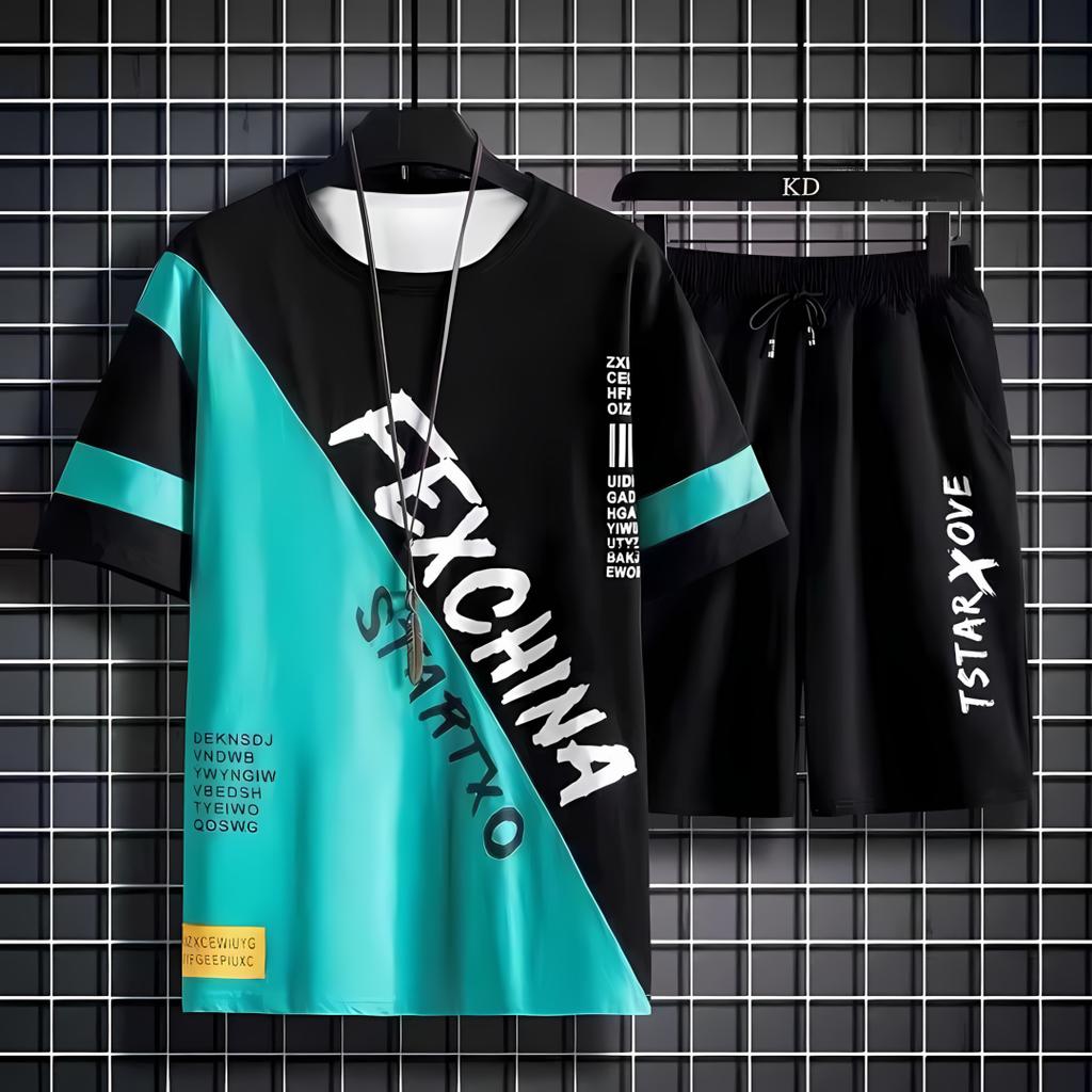 Summer New Men's Top and Shorts Two-piece Casual Sports Suit Men's Breathable Quick Drying T-shirt Short Sleeved Shorts