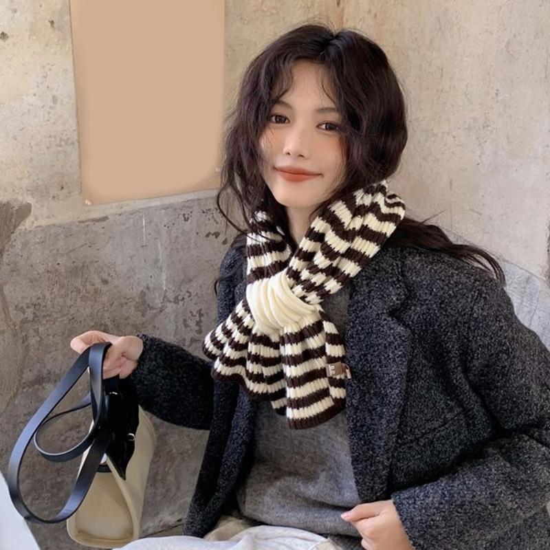 Striped Cross Scarf Women'S Autumn And Winter Korean Lazy Pullover Wool Scarf Versatile  Scarf