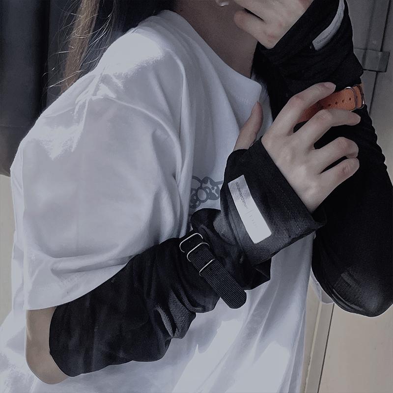 2025 Spring Summer Hip Hop Punk Fingerless Long Gloves Women Multifunction Adjustable Webbing Buckle Goth Y2k Arm Sleeves