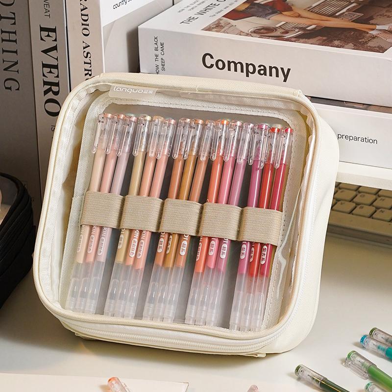 Canvas PVC Transparent Colored Gel Pen Storage Bag Large Capacity Portable Pencil Case Drawing Pen Stationery Bags