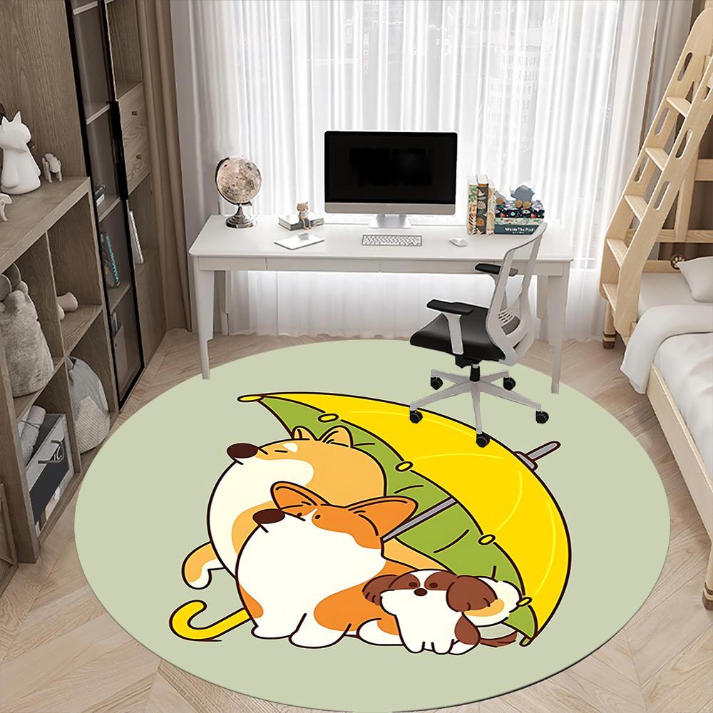 1pc Umbrella Dogs Office Round Area Rug, Under Office Chairs Bedroom Living Room Home Decor, Room Deco