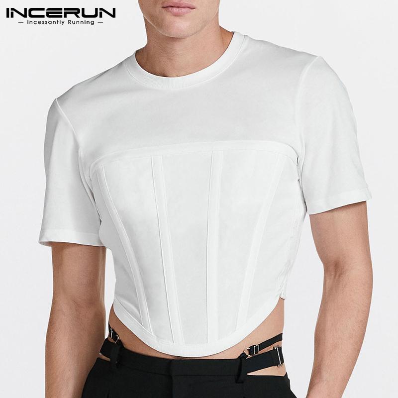 

INCERUN Летние мужские короткие топы с короткими рукавами, однотонная клубная одежда, тонкая футболка