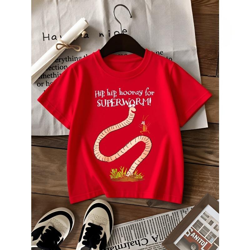 European Sizes Children's Summer Short-Sleeve T-Shirt, Cartoon Print Top for Boys, Featuring a Cute Design, Suitable for Outings and Daily