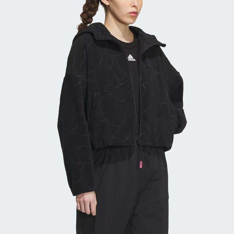 Adidas City Escape Jacket Printed Sports Casual Hooded Fleece Coat Women Jackets Black IP7049