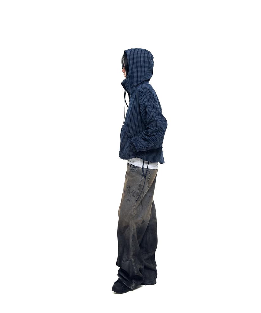 Aakam Karierte Kapuzenjacke (Marine)