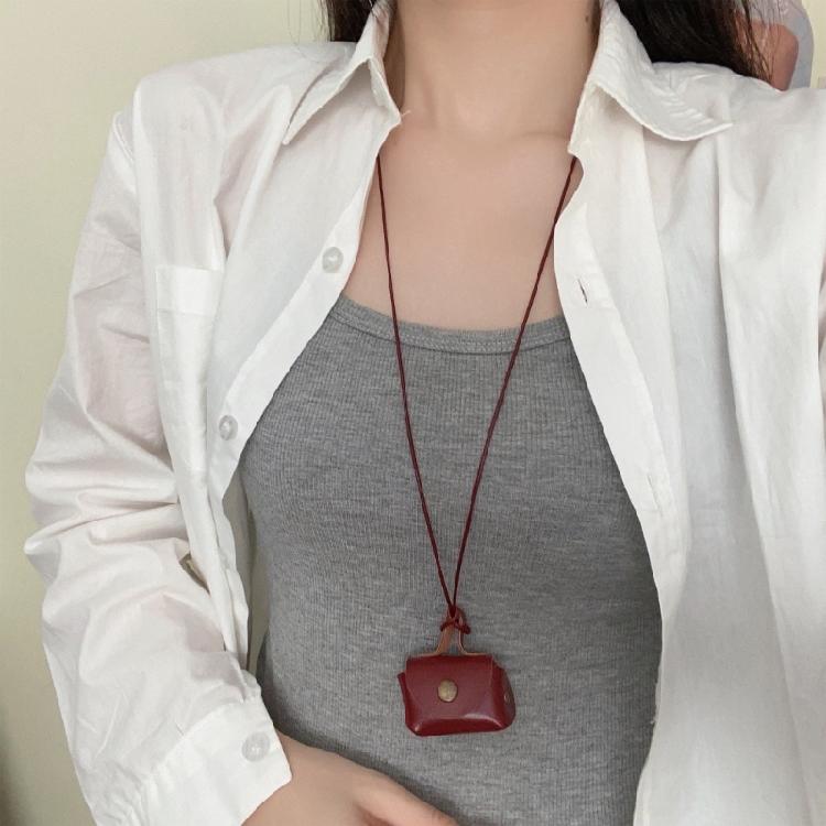 Trendy Long Sweater Chain Necklace Leather Coin Purse Pendant Collarbone Chain Fashion Jewelry Accessories for Women
