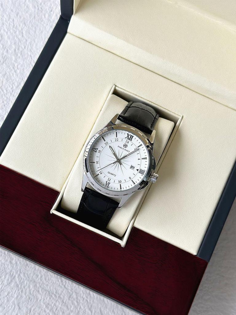 Elegant Men's Quartz Watch with Calendar - Waterproof Leather Strap