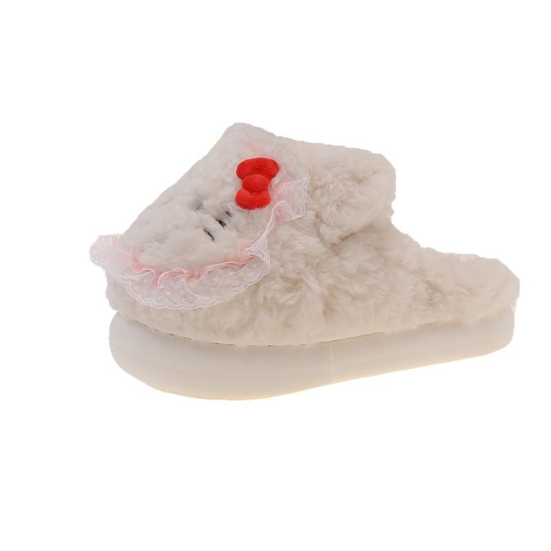Cute Kitty Fluffy Slippers Women Wear Plush Bag Head Drag 2025 Autumn and Winter New Home Flat Cotton Slippers