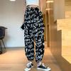 Summer Plus Size Letter Print Women's Casual Pants Women High Waist Nine Point Pants Big Pocket Trousers White Pants for Women