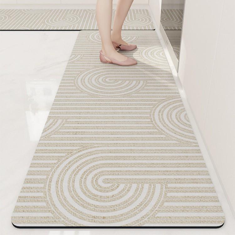 Nordic Diatom Mud Stain-Resistant Geometric Kitchen Mat Set, Easy-Clean, 2-Piece Strip Design.