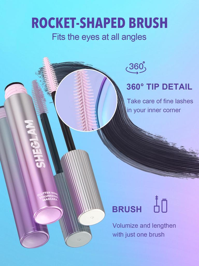 SHEGLAM Flutter Wink Volumizing Mascara Adds and Thick and Lengthening - Volume, Length, Long-Lasting Smudge-Free