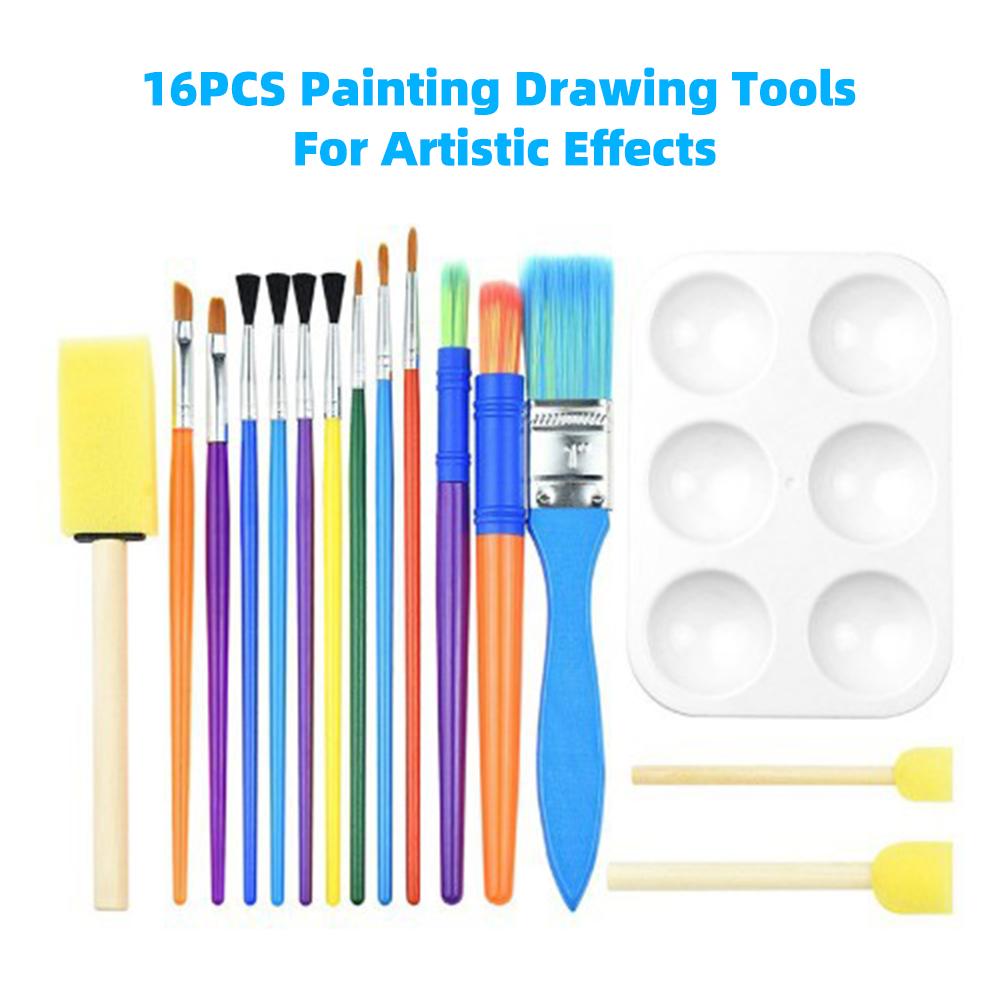 16PCS Children Paintbrushes Washable Paint Brushes Sponge Painting Brush Set for Toddler Kids Early DIY Learning Toys