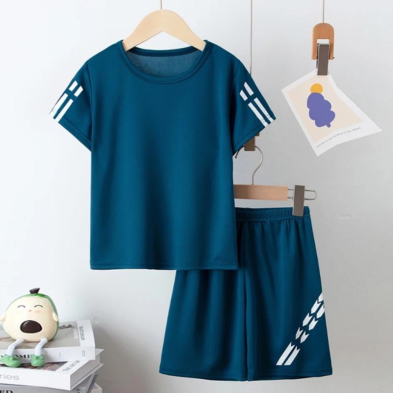 Boys Summer Solid Color Quick Drying Breathable Set Big Kids Loose Sports Running Hiking Outdoor Short Sleeved Shorts