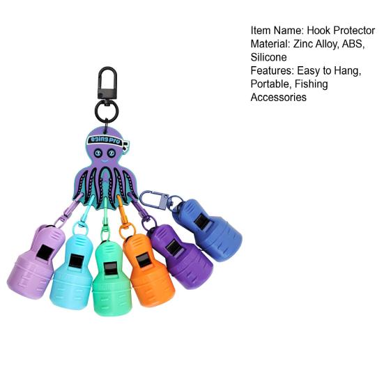 6Pcs/Set Fishing Squid Hook Cover Portable Squid Jig Hook Protector with Carabiner Fishing Jig Lure Protective Case Caps Bonnets Fishing Accessories