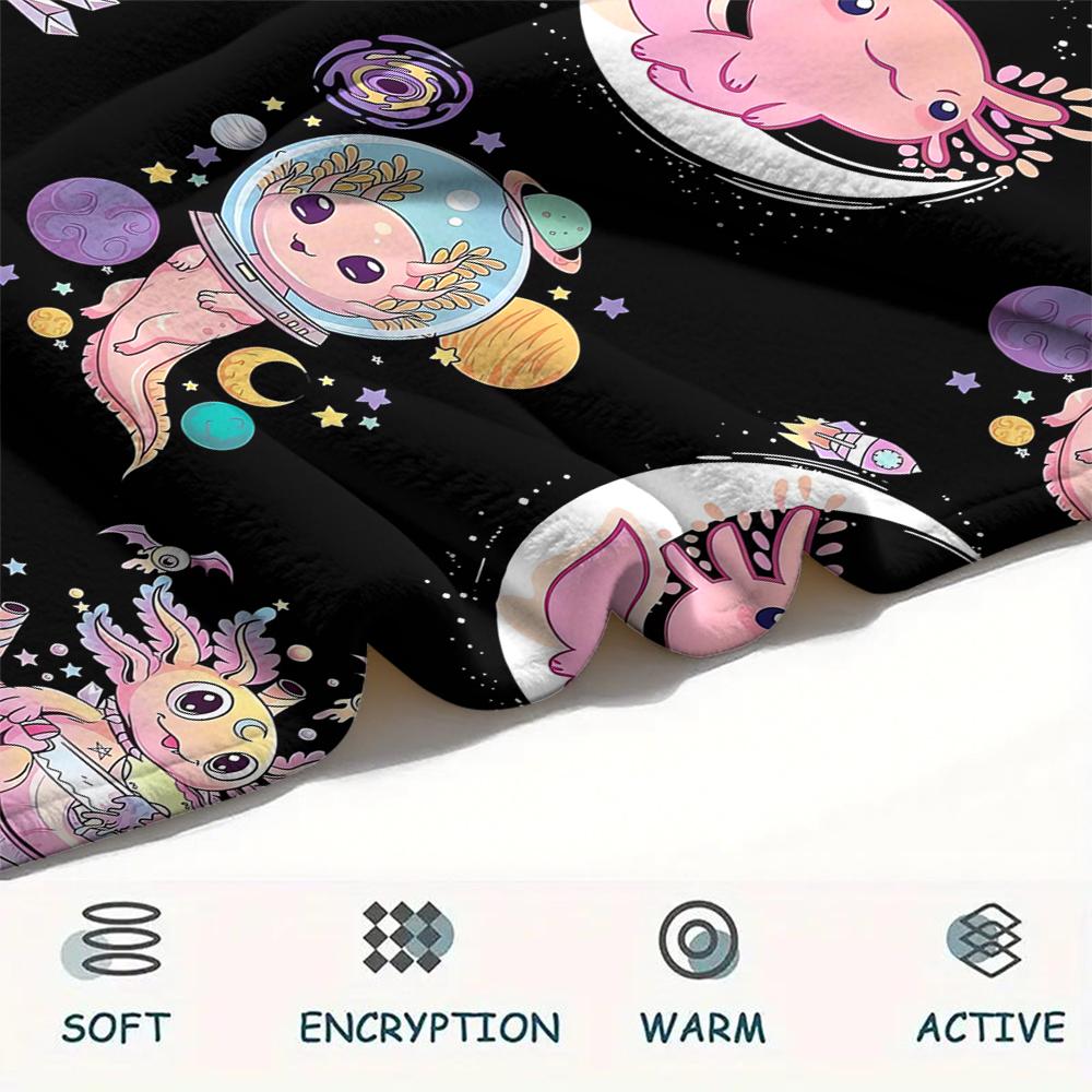 1Pc Axolotl Print Flannel Blanket, High quality Comfortable for All Seasons, Home Decor, Warmth and Comfort, Perfect for Christmas Gifts