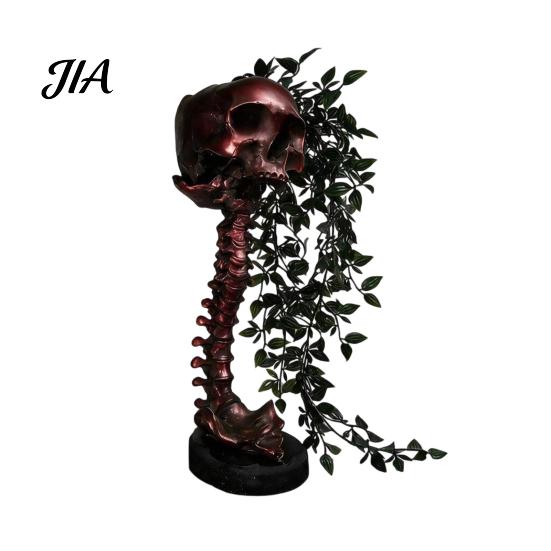 Gotycka Czaszka Doniczka na Sukulenty Pothos, Kreatywna Doniczka Szkielet w Stylu Vintage Metalowym Sztuka Cmentarna Kolumna Kręgosłupa, Pojemnik na Rośliny Liściaste