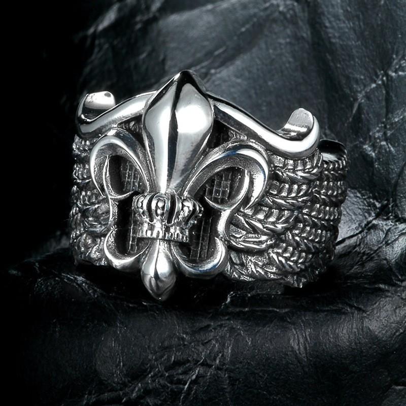 Adjustable Sterling Iris Flower Ring Men Women Punk Hipster Geometric Statement Jewelry