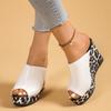 Fashion Women Leopard Wedge Sandals Retro Slip On Platform High Heel Sandals Summer Thick Sole Peep Toe Shoes Women Zapatos De Mujer