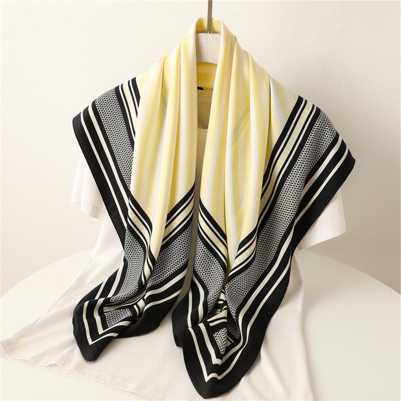 European and American style fashion simple geometric large square scarf 91cm twill silk scarf autumn and winter thin shawl striped silk scarf women