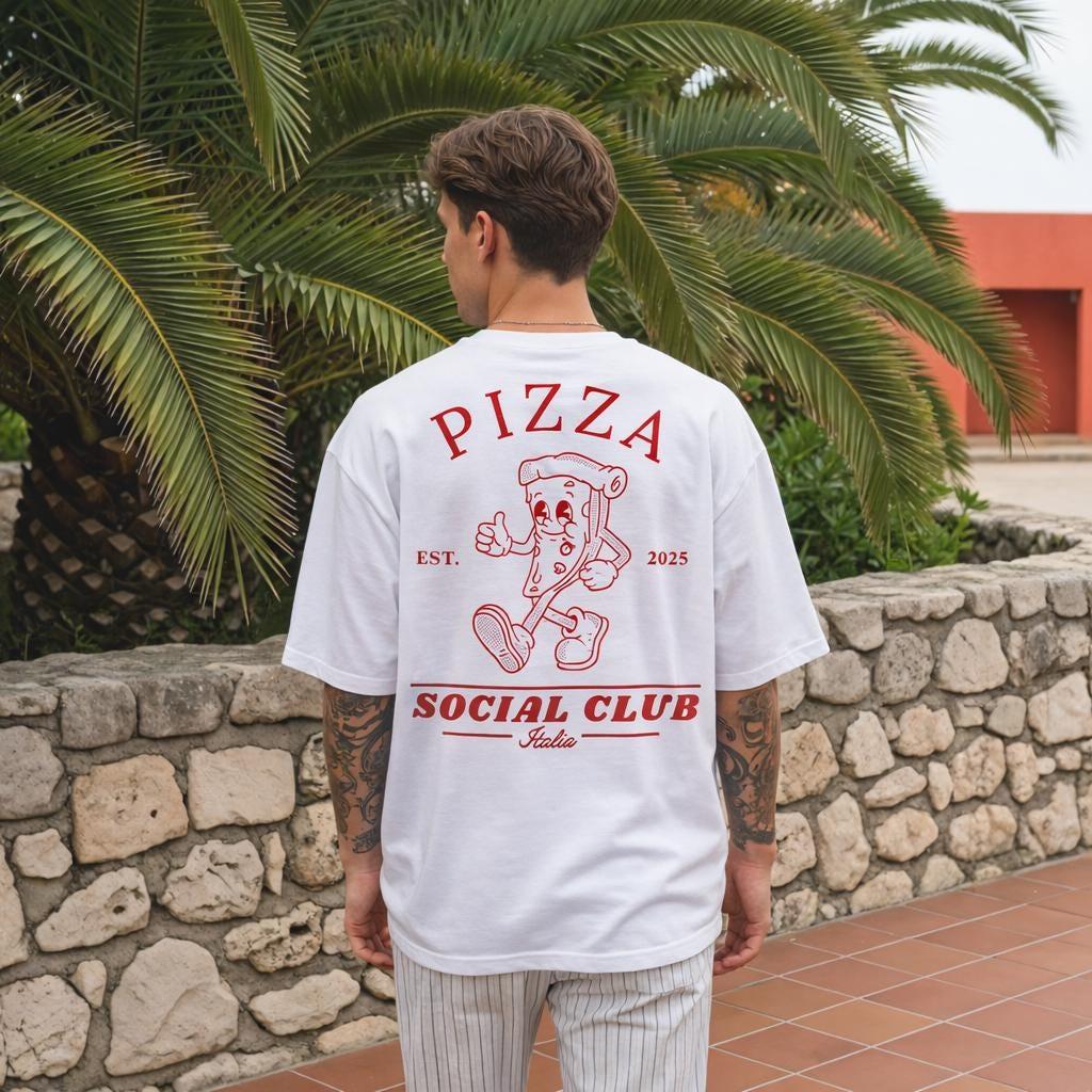 Vintage Pizza Social Club T-shirt – Retro Italian Foodie Tee Y2k Short Sleeves Classic Oversized Unisex Harajuku High Quality
