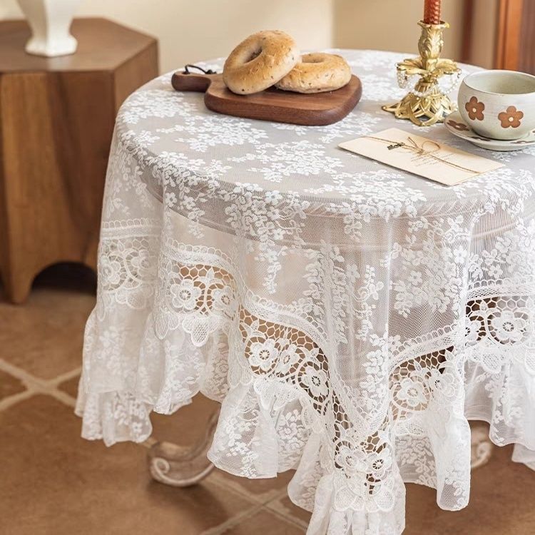 Weiße Spitze Floral Runde Tischdecke - Weihnachtsfeiertags-Küchen- & Esszimmer-Dekor, Strapazierfähiges Polyestergewebe mit filigranem floralem Muster