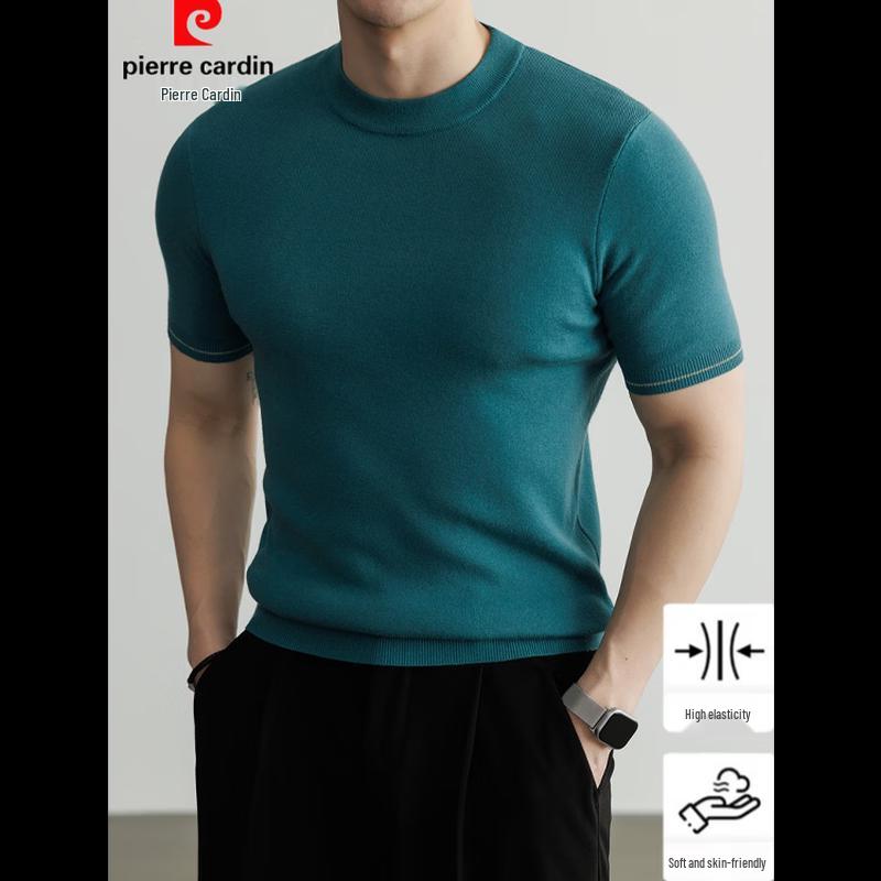 Pierre Cardin Men's Knit Mulberry Silk Blend Short Sleeve T-Shirt