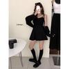 Black dress women's inner cover bottom thin suspender a word short skirt Hepburn small black dress small short skirt summer