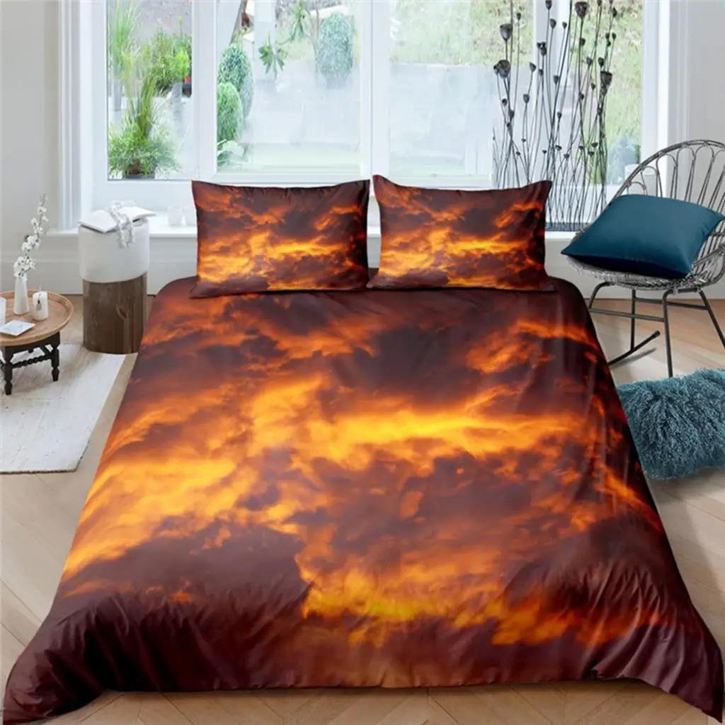 Home Living Luxury Colored Clouds Print 2/3Pcs Soft Duvet Cover PillowCase Queen and King Size Kids Bedding Set EU/US/AU Size