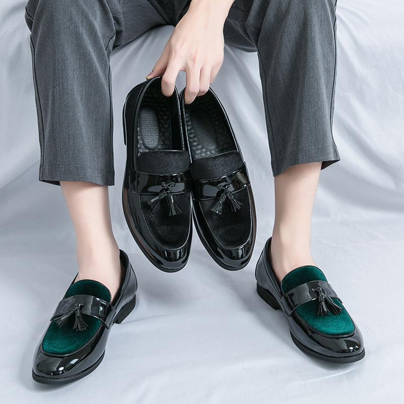 Autumn and Winter Leather Shoes Men's British Tassel One-pedal Business Dress Breathable Beanie Shoes Youth Casual Loafers Men's Shoes