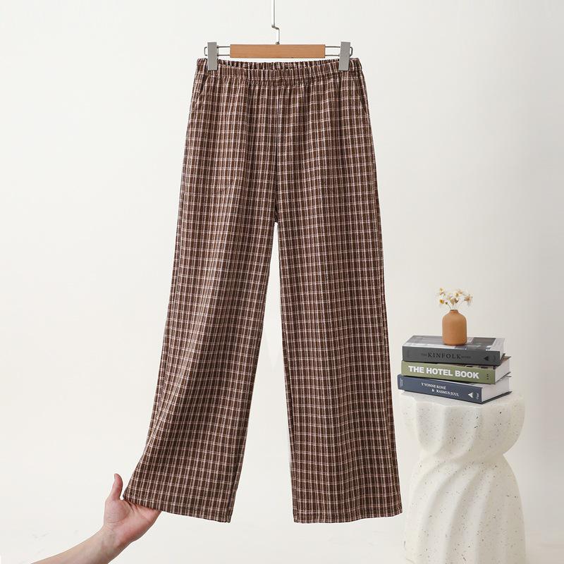 

2025 Autumn/Winter Women s Plaid Straight-Leg Pants, Elastic High Waist, Cozy German Velvet, Suitable for Home and Outdoors. Extra Large кавовий